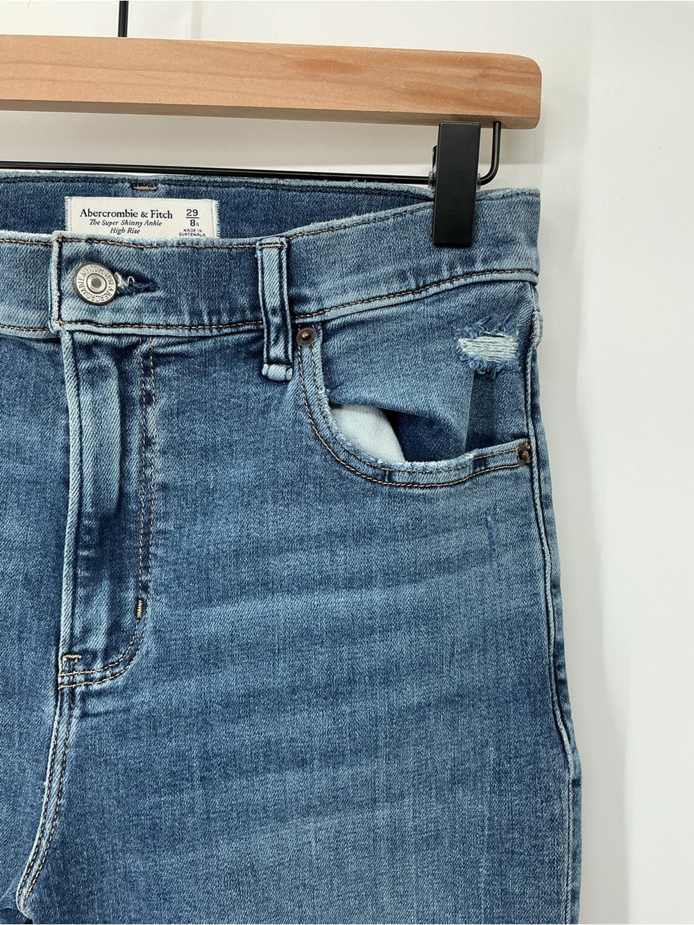 Abercrombie & Fitch Super Skinny Ankle High Rise Distressed Jeans Size 29 - Picture 7 of 8